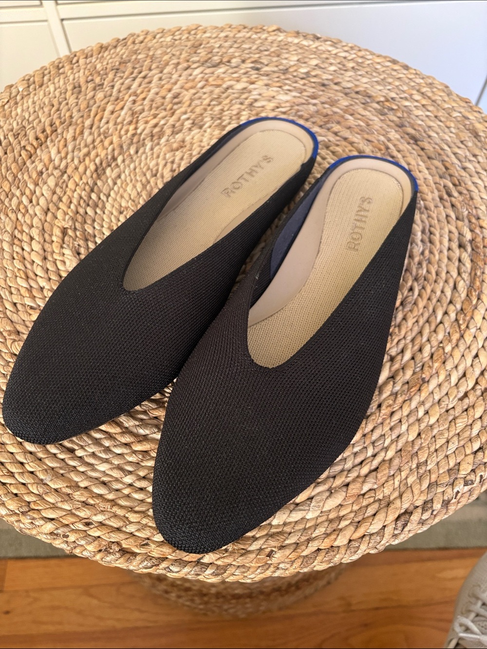 Rothy’s Almond Demi Mule Black Knit 9.5